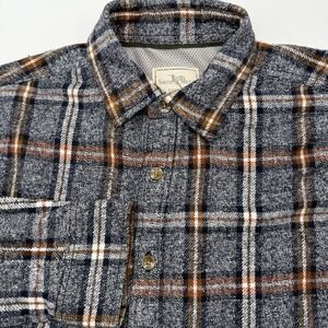 Smith & Mills Flannel Shirt Men L Grey Brown Plaid Cotton Button Down Long SLv